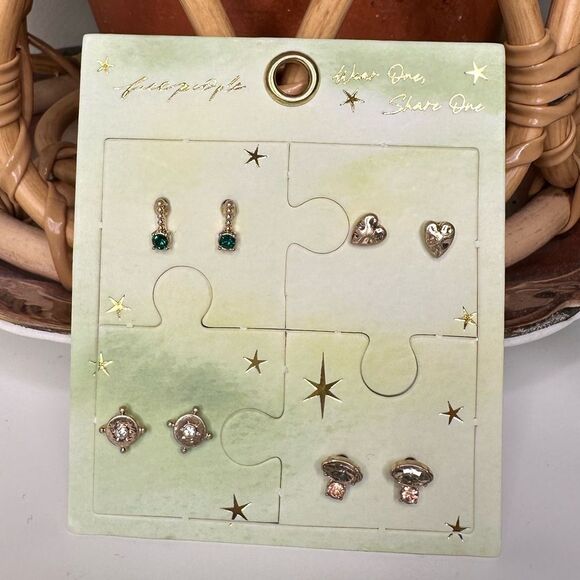 Free People Jewelry - NWT Free People Lucky Charm Stud Set “Wear One, Share One” | 4 Pairs
